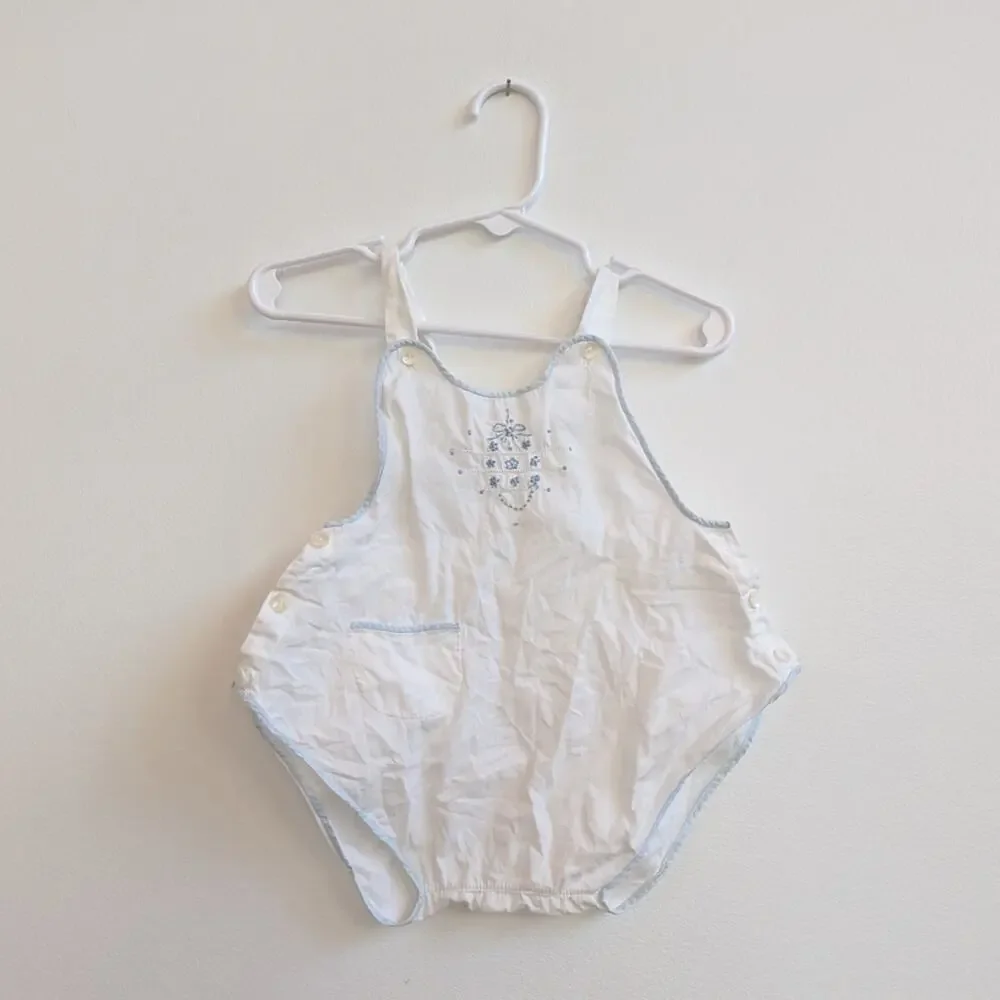 Vtg Heirloom 12m White Embroidered Sunsuit Romper Cottagecore